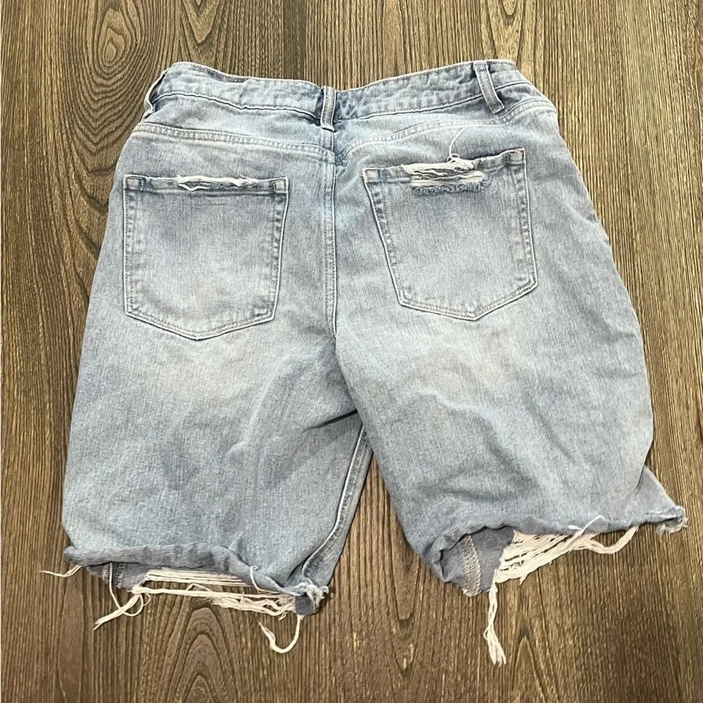 Vervet Ledro Jean Shorts High Rise Bermuda Distressed Denim Cotton Blue Wash